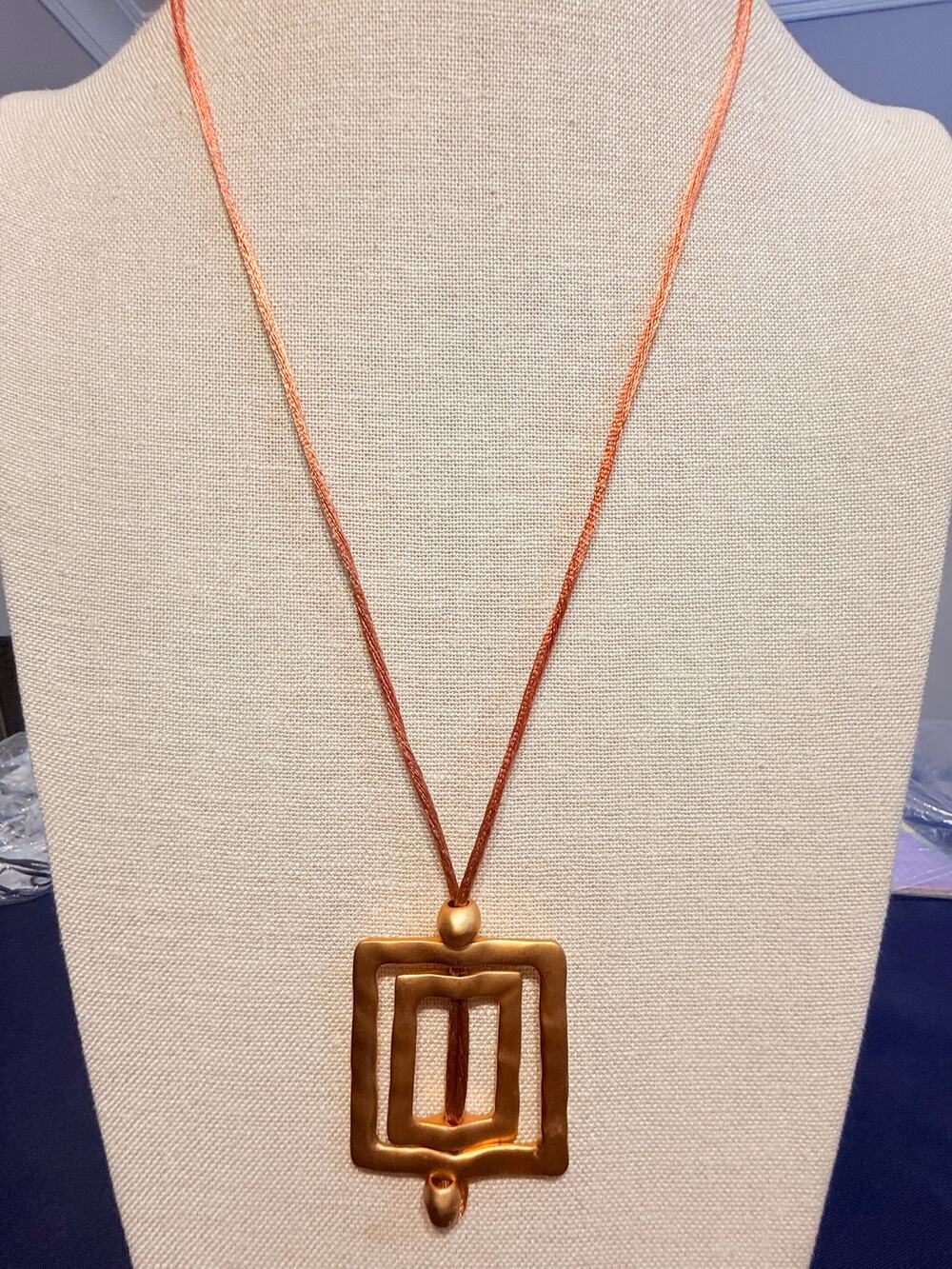 Vintage Gold Tone Geometric Pendant Necklace 30”